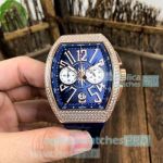 Copy Franck Muller Vanguard Yachting V45 Blue Dial Rose Gold Diamond Bezel Watch